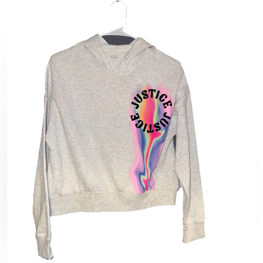 Justice Gray Hoodie Air Brush Print Black Glitter Long Sleeve Size LG 12/14 NWT